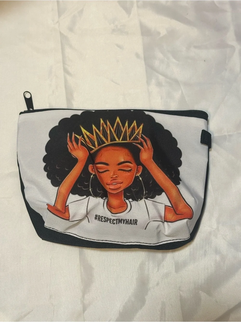 Respect My Hair Cosmetic Pouch — Black & White Graphic